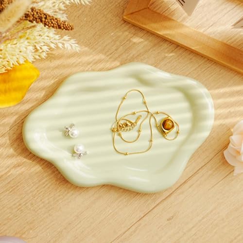 Gifts For Women Green Cloud Ceramic Jewelry Dish Tray, Vanity Ring Dish Ceramic Trinket Ring Holder, Room Decor Aesthetic,Decorative Cloud Vanity Key Tray Present for Wife Mom Daughter (Cloud-Green) - style: Cloud-Green