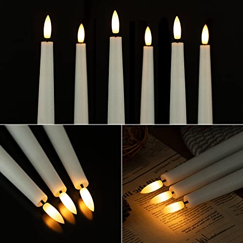 Flameless Taper Candles with 3D Wick, 9.6" Real Wax LED Candles with Remote and Timer, 3 Pack Flickering Candlesticks Battery Operated, Classic Tall Taper Candles for Home, Wedding, Party, White - color: White