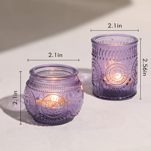 30pcs Assorted Purple Votive Candle Holders for Wedding Decorations, Boho Glass TeaLight Candle Holder, Wedding Table Centerpieces, Bridal Shower Decorations, Retro Purple Party Decor, Party Favors - color: Purple