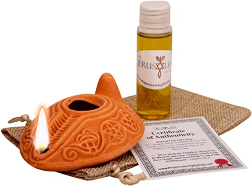 Biblical Herodian Clay Oil Lamp with Bethlehem Olive Oil - Authentic Holy Land Replica with Gift Bag & Certificate of Authenticity - Handmade Christian & Judaica Faith Gift - color: Herodian - Biblical Brown Styled