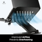 3-in-1 Adjustable Laptop Stand, Book Stand, and Phone Holder - 360° Rotating Display for All Laptops - 2–21" Height for Ergonomics - Office Desk Accessories - Stylish - Patented - Sky Black