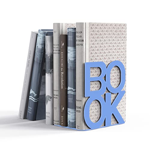 Book Ends - Decorative Metal Book Ends Supports for Bookrack Desk,Books, Unique Appearance Design,Heavy Duty (Blue, 4 Pair) - color: Blue, size: 4 pair