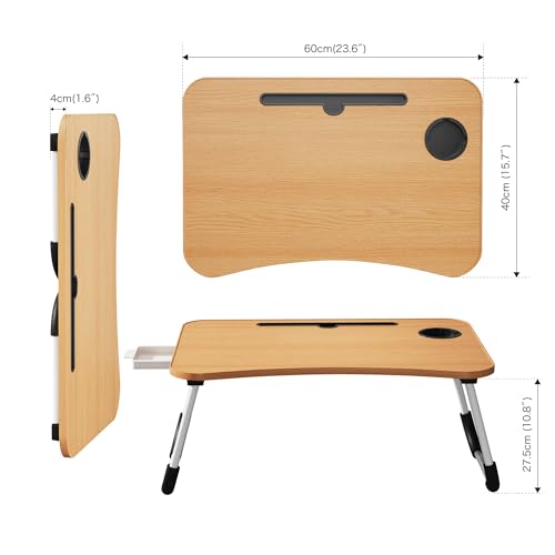 Lap Desk Bed Trays for Eating and Laptops Breakfast in Bed Tray for Sofa/Couch/Study/Reading/Writing with Cup Holder/Drawer On Low Sitting Floor Large Portable Foldable (Walnut Beige) - color: Walnut Beige