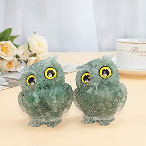 mookaitedecor Green Aventurine Owl Statue Sculpture Stone, Carved Animals Night Owl Figurine Crystal Ornament for Desktop Office Home Decor, 3 Inch - color: Green, size: 3 inch