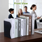 2PCS Heavy Duty Metal Bookends, Adjustable Book Organizer for Shelves & Desk with Non-Slip Pads, 3 Compartments, Extends up to 19 inches, Office & Home Use (Black)