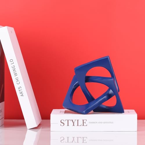 Modern Geometric Sculpture Navy Blue Knot Statue Decor, Home Blue Bookcase Centerpiece jax Decorative, Geometric Tabletop Sculpture and Figurines, For Navy Home Decor Accent, Cube Decorative Ornaments - color: Bule