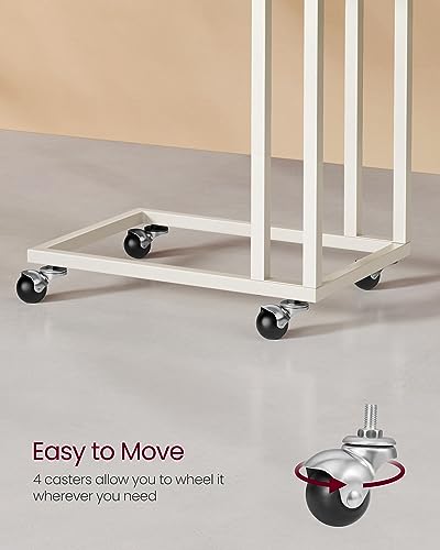 VASAGLE End Table, C Shaped TV Tray with Metal Frame Rolling Casters for Coffee Laptop Mobile Tablet, Industrial Side Table for Living Room Bedroom, 19.7 x 13.8 x 23.6 Inches, Cream White ULNT050W77 - color: Cream White