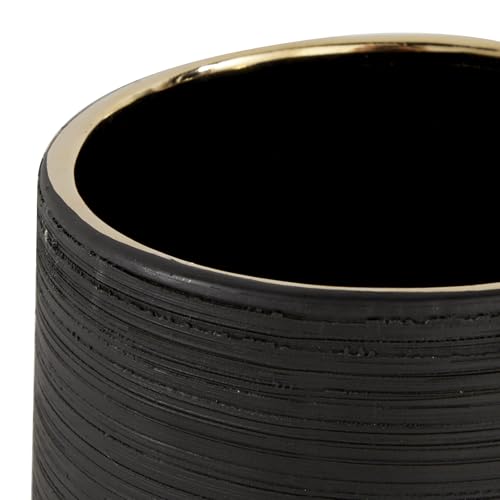 CosmoLiving by Cosmopolitan Porcelain Ceramic Decorative Vase Ribbed Centerpiece Vase with Gold accents, Flower Vase for Home Decoration 5" x 5" x 8", Black - size: 5" x 5" x 8"