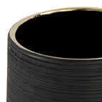 CosmoLiving by Cosmopolitan Porcelain Ceramic Decorative Vase Ribbed Centerpiece Vase with Gold Accents, Flower Vase for Home Decoration 5" x 5" x 8", Black (Pack of 2) - size: 5" x 5" x 8" (Pack of 2)