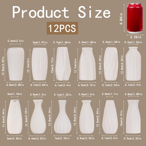 White Ceramic Vase Set of 12,Small Vases in Bulk for Flowers,Mini Vases for Centerpieces,Modern for Floral and Pampas Grass,Boho for Wedding,Party,Table Christmas Home DecorDIY Gifts - color: White-st-12