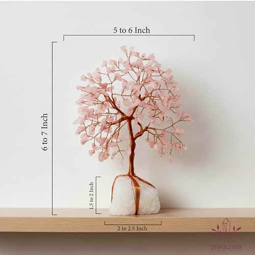 Rose Quartz Crystal Tree for Love & Healing Décor for Home and Office | Handmade Bonsai for Emotional Support & Harmony as Symbol of Piece for Loved Ones Gift for her - color: Rose Quartz Copper Wire Crystal Base