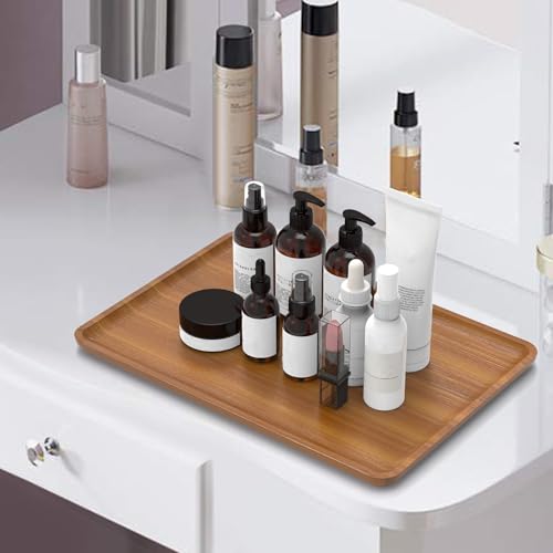 XZHXFX Bamboo Vanity Tray, Decorative Tray for Counter, Coffee Table, Kitchen, Bedroom (Large) - size: 14.2" x 9.8" x 0.6"