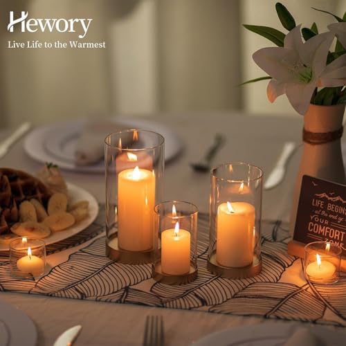 Hewory Hurricane Candle Holder for Pillar Candles: Gold Votive Candle Holders Set of 6, Glass Hurricane with Metal Candle Plate, Pillar Candle Holder for Table Centerpiece Wedding Holiday Home Decor - color: Gold, size: 6PCS