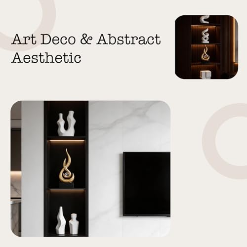 Abstract Golden Flame Art Deco Sculpture - Luxury Living Room Decor with Crystal Ball, Modern Resin Ornament for Home Office