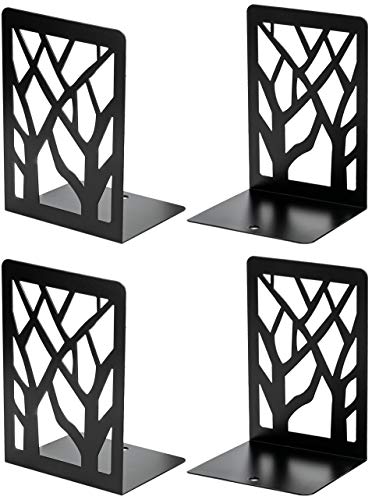 MaxGear Book Ends Tree Design Modern Bookends for Shelves, Non-Skid Book Holder, Heavy Duty Metal Book Storage for Books/CDs, Decorative Book Stopper for Home, 7 x 4.7 x 3.5”, Black,2 Pair/4 Pieces - size: 2 Pairs