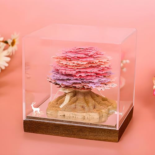 3D Creative Time Piece Calendar 2026 Desk Daily Calendar Decoration with Acrylic Case, Paper Sculpture Non-stick Notes, Paper Carving Art Craft Chirstmas Gift (Tree House)