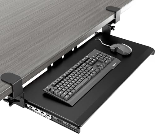 AX WABER Keyboard Tray Under Desk Pull Out with Extra Sturdy Adjustable C Clamp Mount System, 27.3 (32.5 inch Including Clamps) x 11 Inch Slide-Out Platform Computer Drawer for Typing, Black,AX01WB01 - color: Black, size: 32.5"x 11”Keyboard Tray
