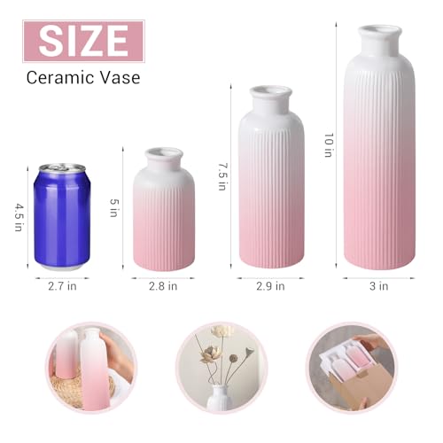 Small Gradient Pink Ceramic Vase Set of 3, Boho Modern Flower Vase Room Decor, Farmhouse Decor, Vases for Your Kitchen, Bathroom, Bedroom, Living Room, Office&Shelf Centerpiece Table Decorations - color: Gradient Pink