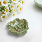 Jewelry Tray, Ceramic Leaves Jewelry Dish, Ring Holder Dish, Small Trinket Tray, Washable Key Bowl(Green) - color: Green