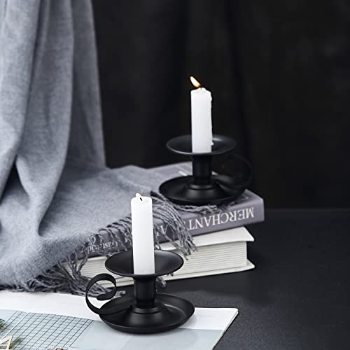Taper Candle Stick Holder, Set of 2 Retro Iron Candlestick Holders Candlelight Dinner Stand for Wedding Dinning Party Table Home Decoration (Black)