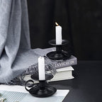 Taper Candle Stick Holder, Set of 2 Retro Iron Candlestick Holders Candlelight Dinner Stand for Wedding Dinning Party Table Home Decoration (Black)