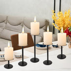 Set of 7 Metal Black Candle Holders, Assemblable Pillar and Taper Candlesticks, Halloween Fall Thanksgiving Day Dining Table Centerpieces Decor, Mantle Fireplace Candle Sticks Decorations