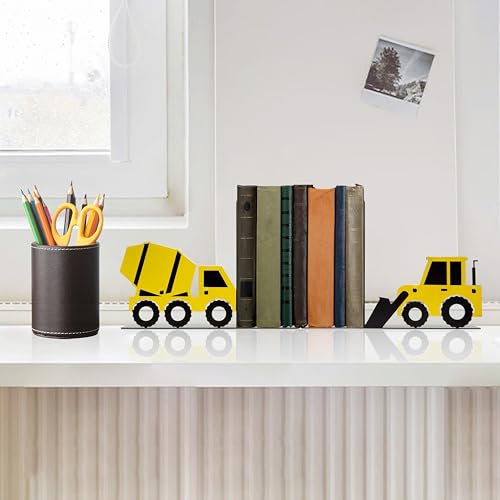 Construction Truck Decorative Bookends for Boys Room - Durable and Cute Design, Perfect for Nursery and Kids' Book Ends,Teen Boy Room Decor（Bulldozer） - color: Yellow Bulldozer