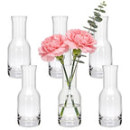 6 Inch Small Clear Glass Flower Vase, 6 Pack Ins Modern Boho Style Bud Vase for Table Centerpiece, Home Desk Decor, Wedding & Housewarming Gift