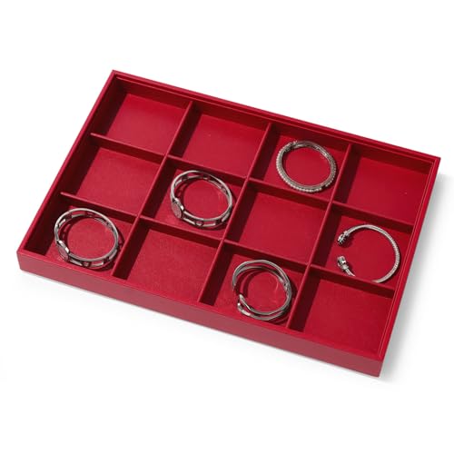 12 Grids PU Leather Jewelry Trays Bracelets Tray Stackable Jewelry Organizer Trays for Drawer Bracelet Holder For Bracelet Bangle Earrings Watches Storage (Red) - color: Red, size: 12 Grid