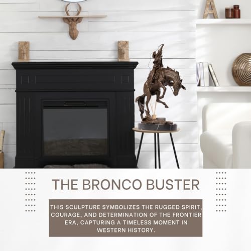 Bronze The Bronco Buster Sculpture by Frederic Remington - Classic Western Cowboy Taming Wild Horse Bronze Statue, Perfect for Art Collectors and Home Decor (Oval Base) - color: 4-oval Base