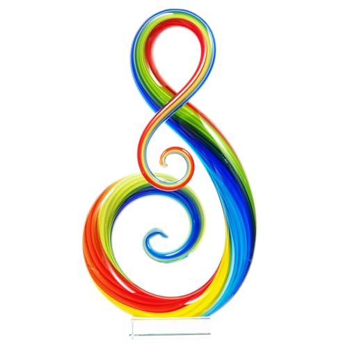 Luxury Lane Hand Blown Treble Sommerso Art Glass Sculpture for Home Decor Rainbow 14 inch Tall Centerpiece Table Decoration - size: 14" tall