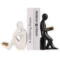XINGYAN Elegant Ceramic Bookends - Black & White Reading Statues with Gold Accents - Sophisticated Decor for Shelves and Home(Gold Book)