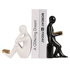 XINGYAN Elegant Ceramic Bookends - Black & White Reading Statues with Gold Accents - Sophisticated Decor for Shelves and Home(Gold Book)