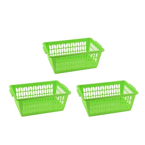 YBM HOME Plastic Perforated Storage Basket Bin Office Drawer, Shelf Desktop Countertop Tray Organizer 32-1188 (3, Green) - color: Green, size: Pack of 3