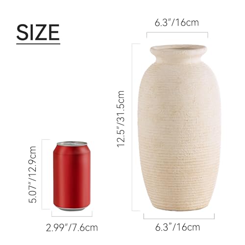 Ceramic Flower Vase, 12.5" Large Rustic Farmhouse Vases Home Decor Tall Pottery Decorative Pampas Vase for Table Living Room Entryway Mantel Bookshelf Bedroom Bathroom Kitchen-White - color: 12.5“ H - White