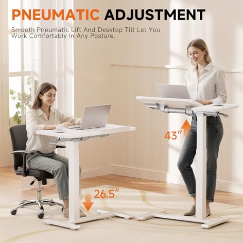GTPLAYER Overbed Bedside Table with Wheels,Tiltable Hospital Bed Table Over The Bed, Pneumatic Adjustable Rolling Laptop Desk, Mobile Standing Desk for Hospital and Home Use (White) - color: White