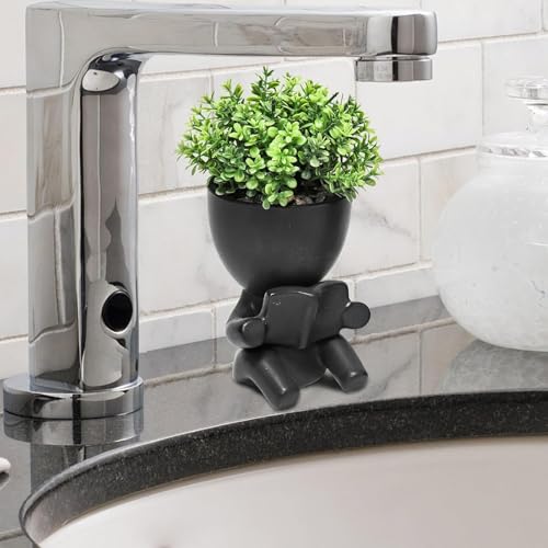 Zerzsy Desk Decorations for Women Office Small Office Desk Decor - Decorative Plants - Bathroom Shelf Decor Accent Women Cute Cubicle Accessories - Set of 2 - color: Black