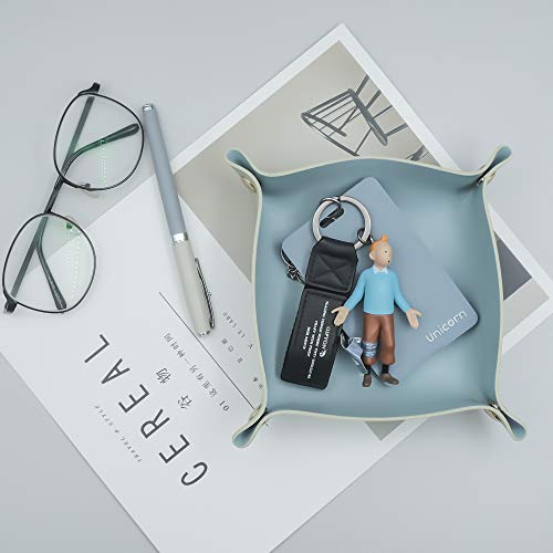 2 Size Leather Valet Tray Organizer, Folding Travel Organizer,Jewelry Tray, For Travel, Home Or Office | Plain Weave, Double Complexion - Blue & Green - color: Blue & Green