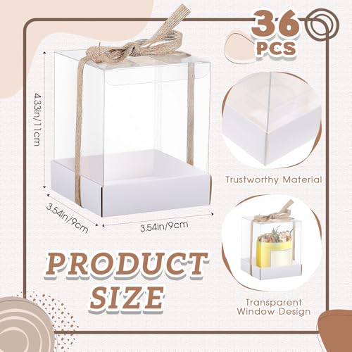 Cunno 36 Set 3.5 x 3.5 x 4.3 in Candle Gift Package Valentine's Transparent Box 4-18 oz Handmade Tealight Candle Holder Paper Bottom Ribbon for Wedding Baby Shower Party Mug(White) - color: White