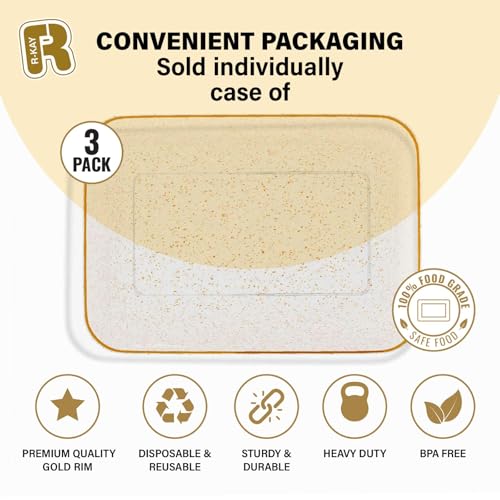 3 Pack Gold Glitter Plastic Serving Trays for Party - Gold Glittered Serving Tray 8 x 11 Inch - Heavy Duty Dessert Trays for Food - Rectangular Party Serving Trays for Entertaining - color: Gold Glitter
