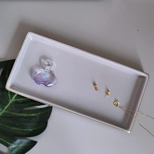 10 x 5 Ceramic Bathroom Tray for Countertop, Decorative Vanity Tray for Dresser Tops, Small Rectangular Trays for Perfume, Candle, Jewelry, Cosmetics (Gray) - color: Gray