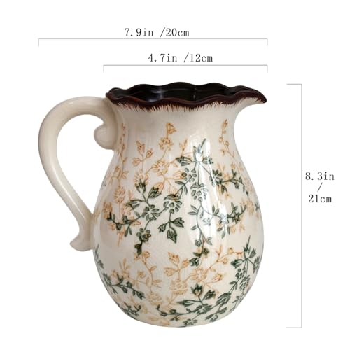 Ceramic Pitcher vase with Handle,Grandma core Vintage Decor,Unique Farmhouse vase,Country Home Decor,Cottage core Decor,Nancy Meyers Home Decor