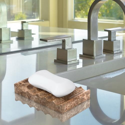 Luxury Marble Soap Dish Tray,Rectangle Stone Marble Soap Tray,Self Draining Soap Holder for Bathroom, Kitchen (Light Brown) - color: Light Brown