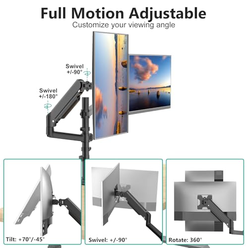 WALI Dual Monitor Mount, 13-33 Inch Adjustable Dual Monitor Arm for Desk Holds Max 19.8 lbs Screens, Swivel Vesa Bracket with C Clamp, Grommet Mounting, Monitor Arms for 2 Monitors (GSDM002) - size: 13"-33", style: Dual Arms