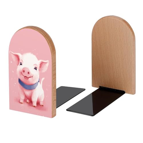 Cute Pink Pig Book Ends Decorative Wood Bookends for Shelves Kids Room Desk Home Office Book Stoppers for Magazines,Books, DVDs, 1 Pair/2 Pieces(5x3.1 in) - color: Pink Pig