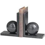 Deco 79 Marble Geometric Sleek Orb Bookends with L- Shaped Bases, Set of 2 6" W, 7" H, Black - color: Black, size: 6"W, 7"H