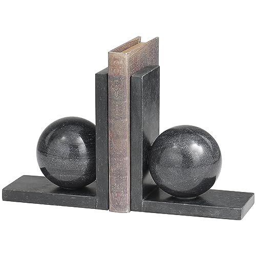 Deco 79 Marble Geometric Sleek Orb Bookends with L- Shaped Bases, Set of 2 6" W, 7" H, Black - color: Black, size: 6"W, 7"H