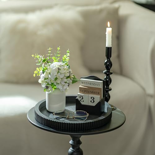 Hanobe Decorative Tray for Coffee Table: 12" Black Round Centerpiece Tray for Home Decor - Wood Modern Farmhouse Decor for Living Dining Room Kitchen Island Tabletop - color: Black