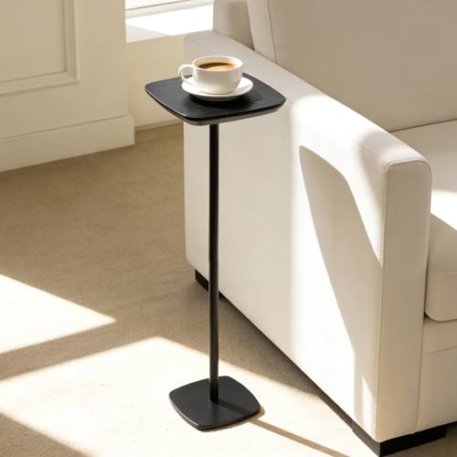 Pedestal Side Table, Small Drink Tables Pedestal Stand, Black Square Mini End Table, Cocktail Martini Coffee Tables, Tiny Side Table for Living Room,Small Spaces,Sofa,Couch - color: Black