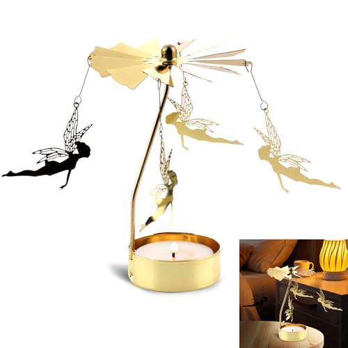 Spinning Candle Holder, Rotary Girl with Wings Gold Metal Spinning Tea Lights Candle Holder for Unique Gift for Friend Gifts for Women, Romantic Decor